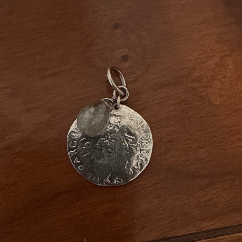 Two Silver Coin Pendants with Rutilated Quartz Gemstone. X2